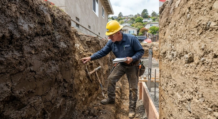 Bay Area soil conditions room addition foundation site assessment with soil boring equipment