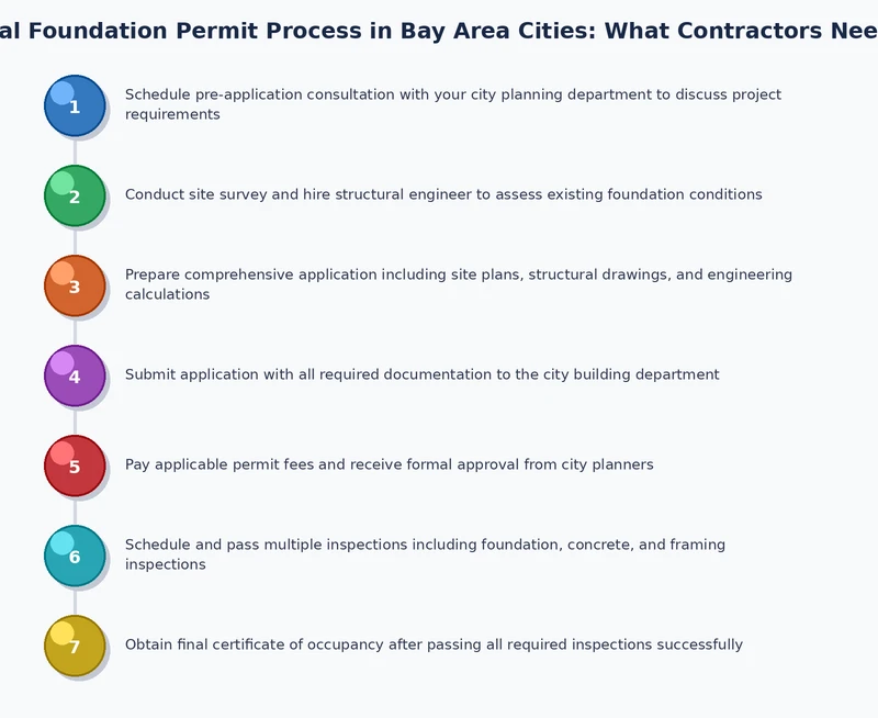 Process diagram showing the commercial foundation permit workflow across Bay Area city departments