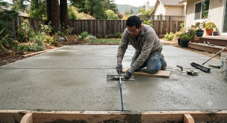 Control joint spacing in concrete flatwork driveway Bay Area residential project