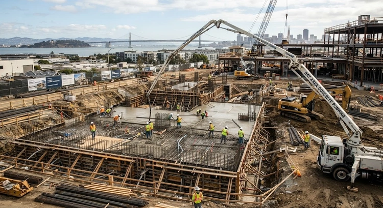 Commercial foundation cost Bay Area — excavation and concrete formwork for a small commercial building foundation