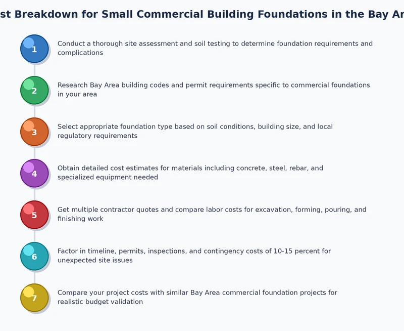 Process diagram showing the pre-construction documentation sequence for commercial foundation cost Bay Area projects