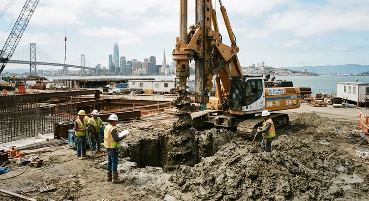 Drilled pier foundation construction for a commercial building on Bay Area expansive clay soil