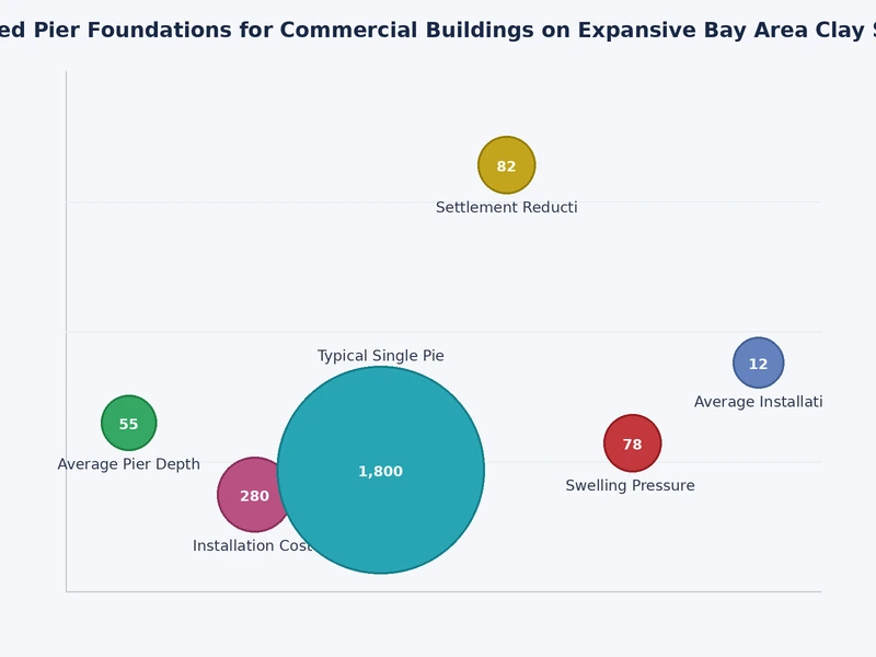Chart comparing drilled pier depth requirements across Bay Area clay soil types for commercial buildings