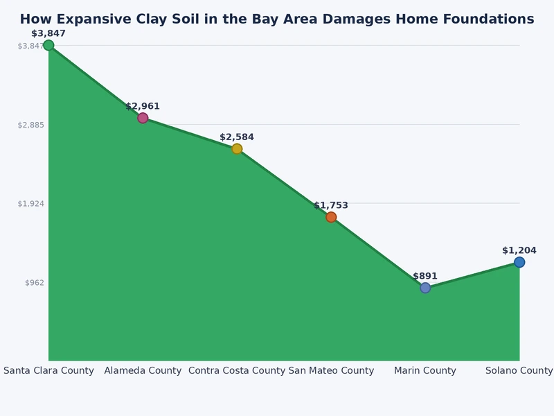 Chart showing seasonal clay soil volume change cycle and foundation stress levels from expansive clay soil Bay Area