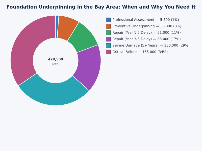 Chart comparing foundation underpinning methods by typical depth and cost range in the Bay Area