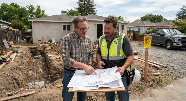 room addition foundation permit San Jose inspection milestone board on a residential job site