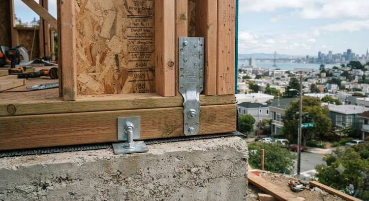 seismic requirements room addition foundation California reinforced perimeter footing with rebar and anchor bolts