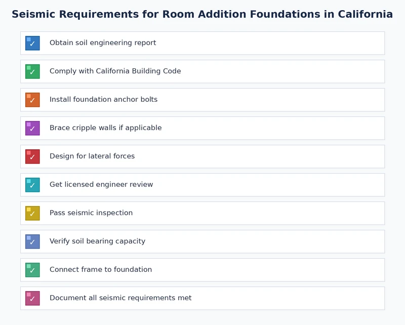 seismic room addition foundation California compliance checklist rebar anchor bolts footing depth inspection