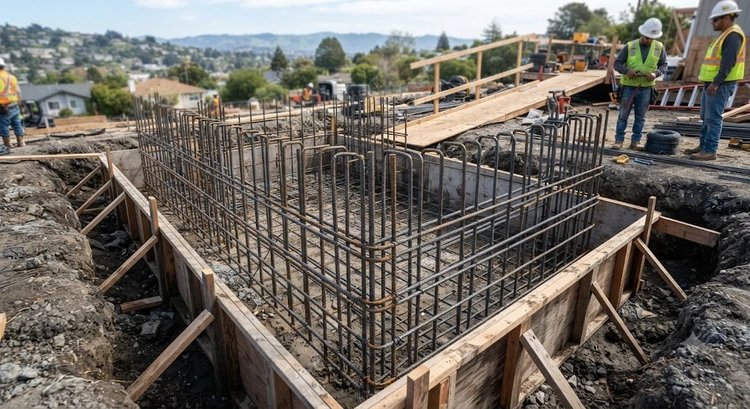 Seismic zone 4 foundation requirements Bay Area new home construction with reinforced concrete footing