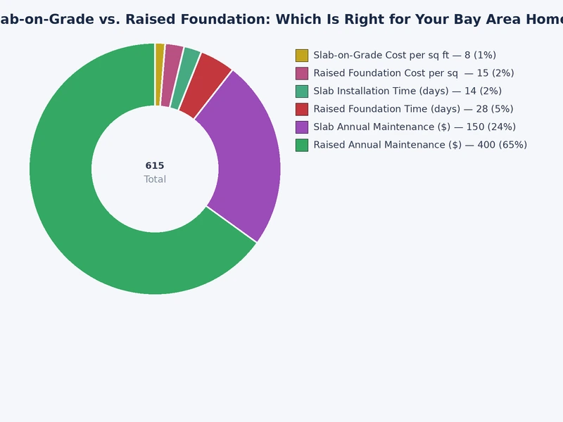 Chart comparing cost, construction time, maintenance, and seismic performance of slab on grade vs raised foundation Bay Area projects